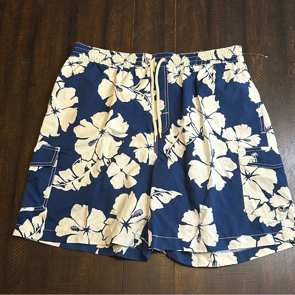 Caribbean Joe Floral Blue and White Swim Shorts